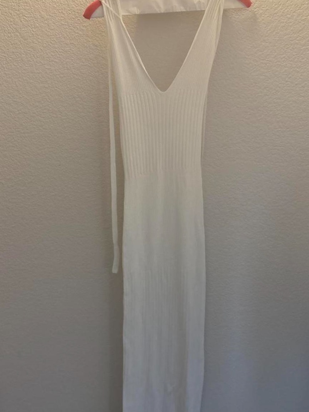 V-Neck Ribbed Maxi Dress in White